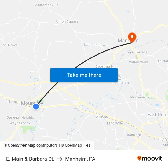 E. Main & Barbara St. to Manheim, PA map
