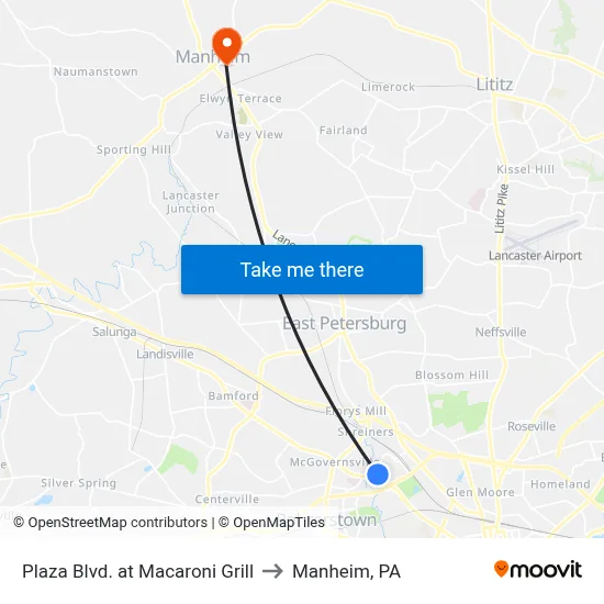 Plaza Blvd. at Macaroni Grill to Manheim, PA map