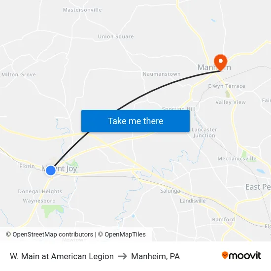 W. Main at American Legion to Manheim, PA map