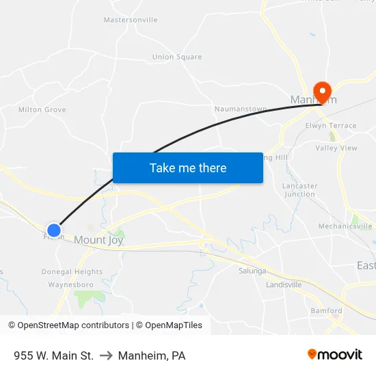 955 W. Main St. to Manheim, PA map