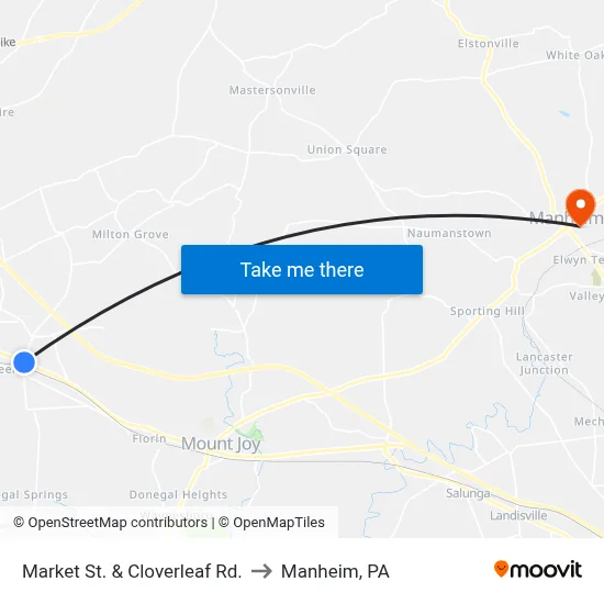 Market St. & Cloverleaf Rd. to Manheim, PA map
