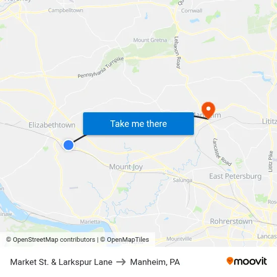 Market St. & Larkspur Lane to Manheim, PA map