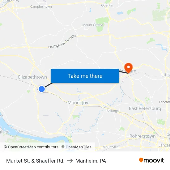 Market St. & Shaeffer Rd. to Manheim, PA map