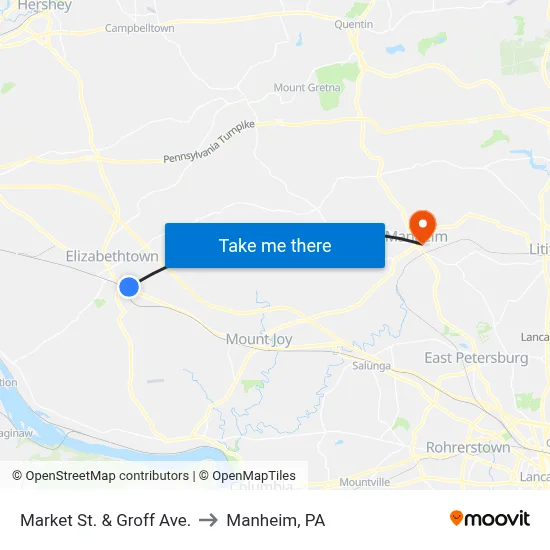 Market St. & Groff Ave. to Manheim, PA map