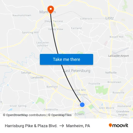 Harrisburg Pike & Plaza Blvd. to Manheim, PA map