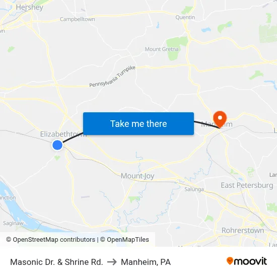 Masonic Dr. & Shrine Rd. to Manheim, PA map