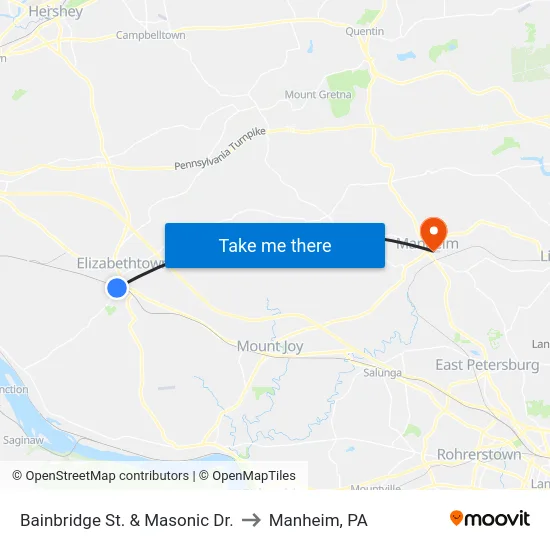 Bainbridge St. & Masonic Dr. to Manheim, PA map