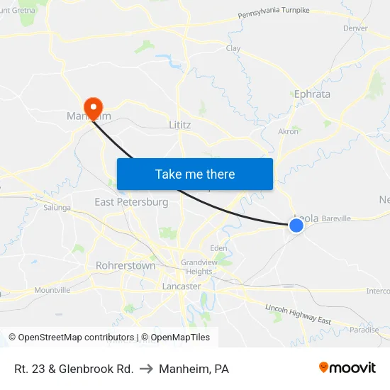 Rt. 23 & Glenbrook Rd. to Manheim, PA map