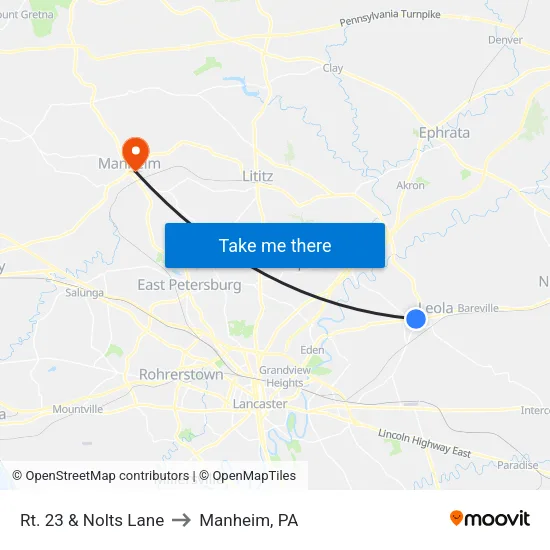 Rt. 23 & Nolts Lane to Manheim, PA map
