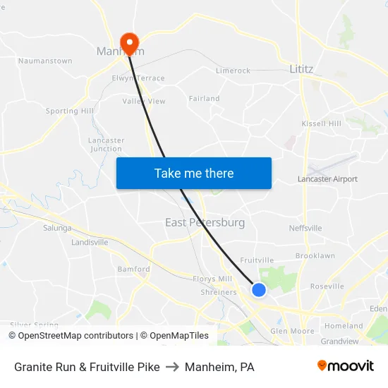 Granite Run & Fruitville Pike to Manheim, PA map
