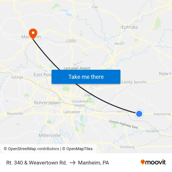 Rt. 340 & Weavertown Rd. to Manheim, PA map