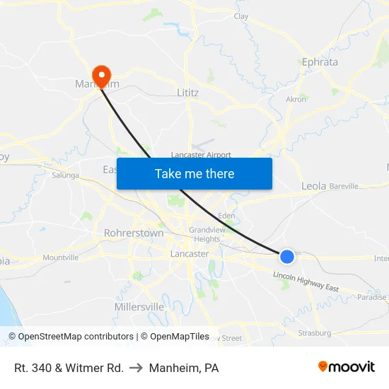 Rt. 340 & Witmer Rd. to Manheim, PA map