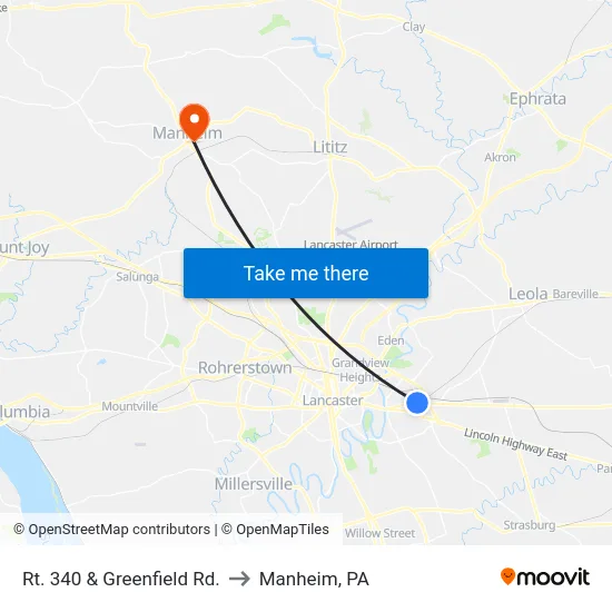 Rt. 340 & Greenfield Rd. to Manheim, PA map