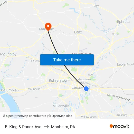 E. King & Ranck Ave. to Manheim, PA map
