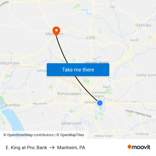 E. King at Pnc Bank to Manheim, PA map