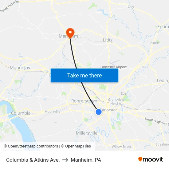 Columbia & Atkins Ave. to Manheim, PA map
