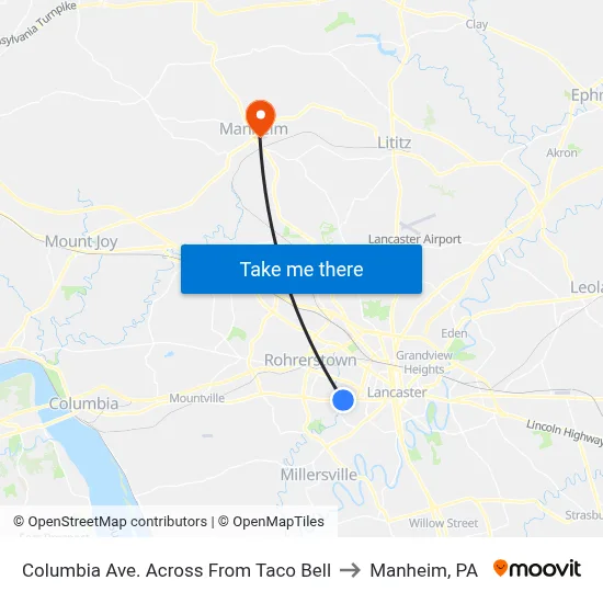 Columbia Ave. Across From Taco Bell to Manheim, PA map