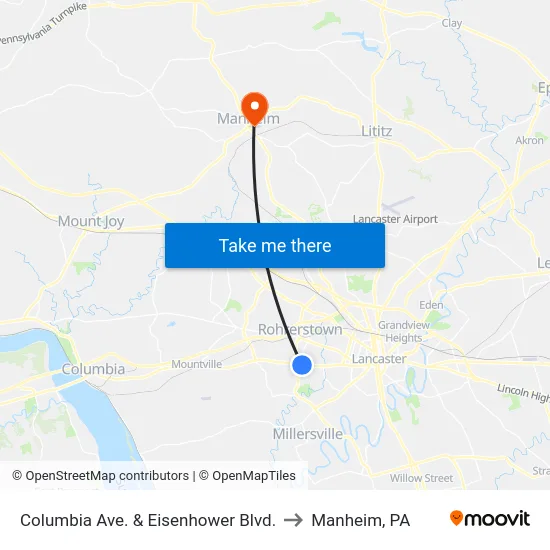Columbia Ave. & Eisenhower Blvd. to Manheim, PA map