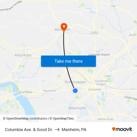 Columbia Ave. & Good Dr. to Manheim, PA map