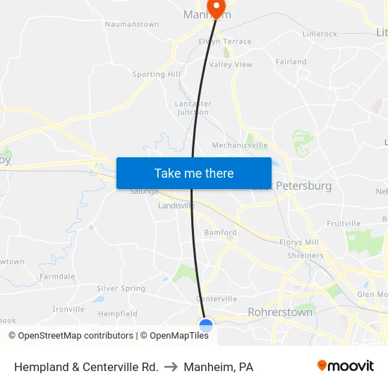 Hempland & Centerville Rd. to Manheim, PA map