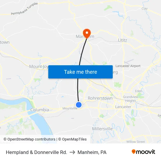 Hempland & Donnerville Rd. to Manheim, PA map