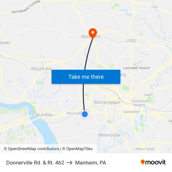 Donnerville Rd. & Rt. 462 to Manheim, PA map