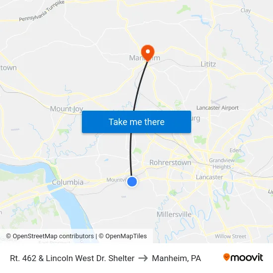 Rt. 462 & Lincoln West Dr. Shelter to Manheim, PA map