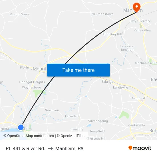 Rt. 441 & River Rd. to Manheim, PA map