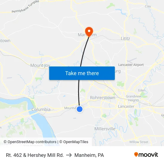 Rt. 462 & Hershey Mill Rd. to Manheim, PA map