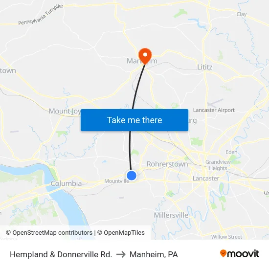 Hempland & Donnerville Rd. to Manheim, PA map
