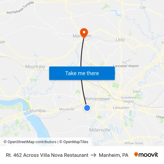 Rt. 462 Across Villa Nova Restaurant to Manheim, PA map