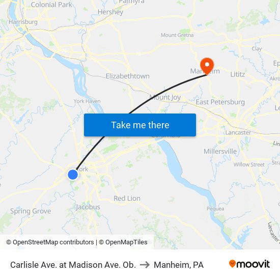 Carlisle Ave. at Madison Ave. Ob. to Manheim, PA map