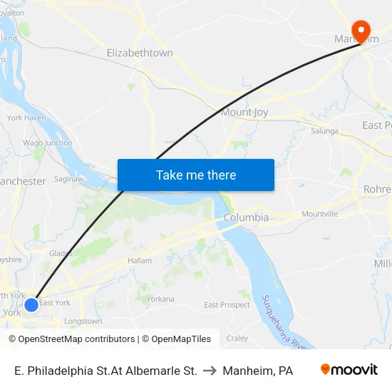 E. Philadelphia St.At Albemarle St. to Manheim, PA map