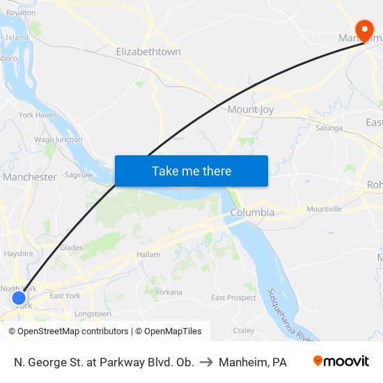 N. George St. at Parkway Blvd. Ob. to Manheim, PA map