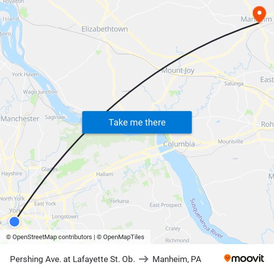 Pershing Ave. at Lafayette St. Ob. to Manheim, PA map