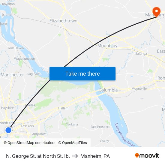 N. George St. at North St. Ib. to Manheim, PA map