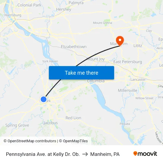 Pennsylvania Ave. at Kelly Dr. Ob. to Manheim, PA map