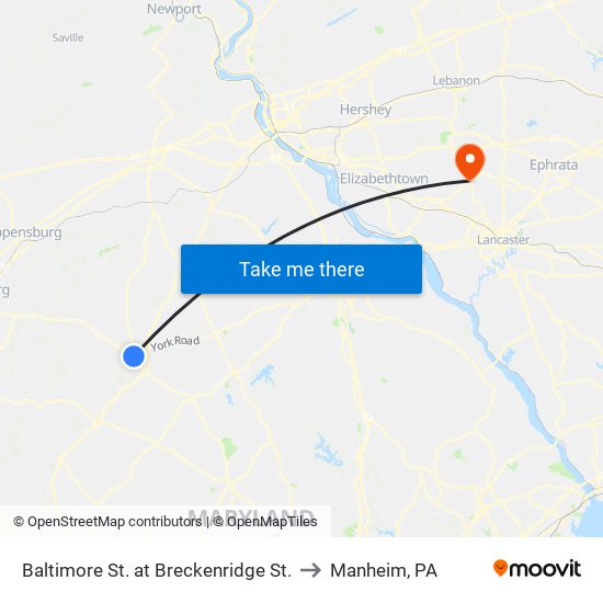 Baltimore St. at Breckenridge St. to Manheim, PA map