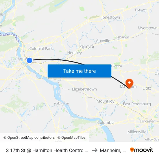 S 17th St @ Hamilton Health Centre Wb to Manheim, PA map