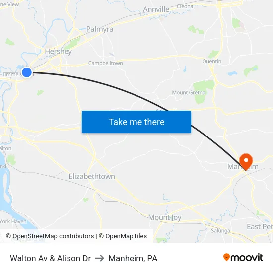 Walton Av & Alison Dr Eb to Manheim, PA map