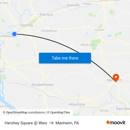 Hershey Square @ Weis to Manheim, PA map