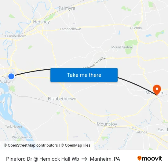 Pineford Dr @ Hemlock Hall Wb to Manheim, PA map