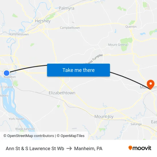 Ann St & S Lawrence St Wb to Manheim, PA map