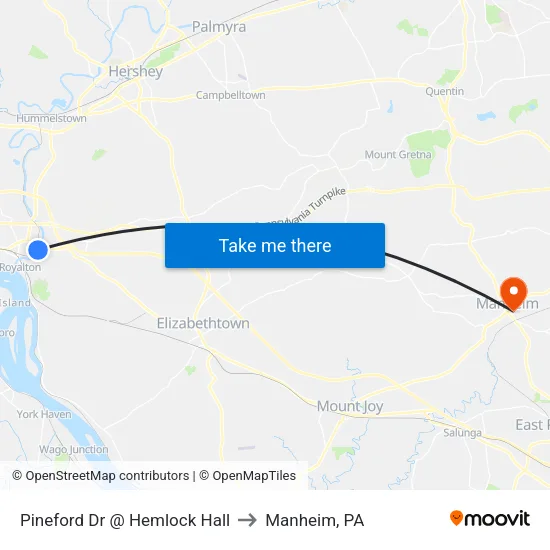 Pineford Dr @ Hemlock Hall Eb to Manheim, PA map