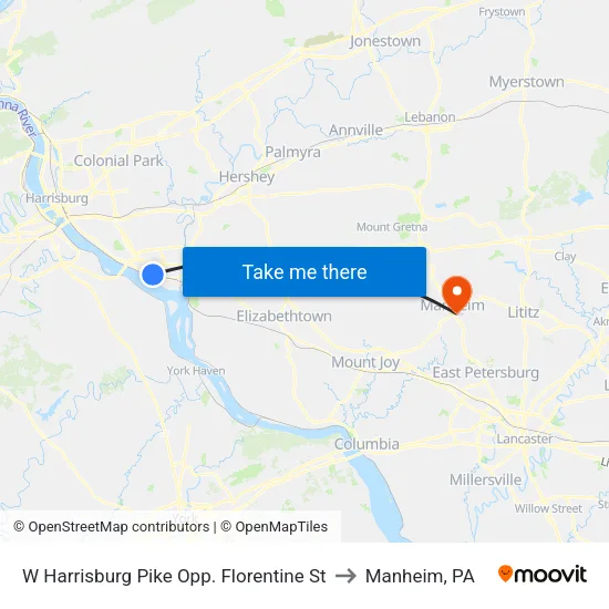 W Harrisburg Pike & Florentine St Eb to Manheim, PA map