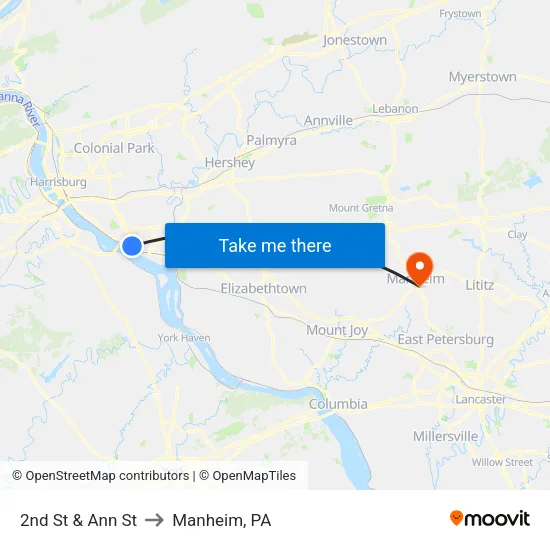 2nd St & Ann St Wb to Manheim, PA map