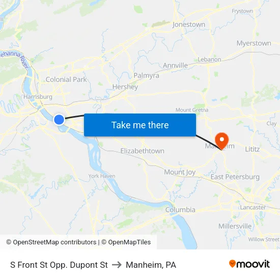 S Front St & Dupont St Eb to Manheim, PA map