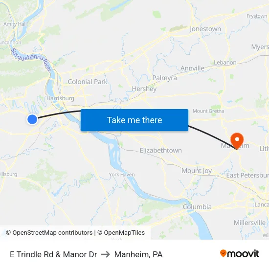 E Trindle Rd & Manor Dr Wb to Manheim, PA map
