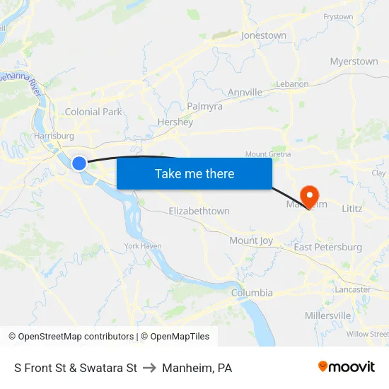 S Front St & Swatara St Wb to Manheim, PA map