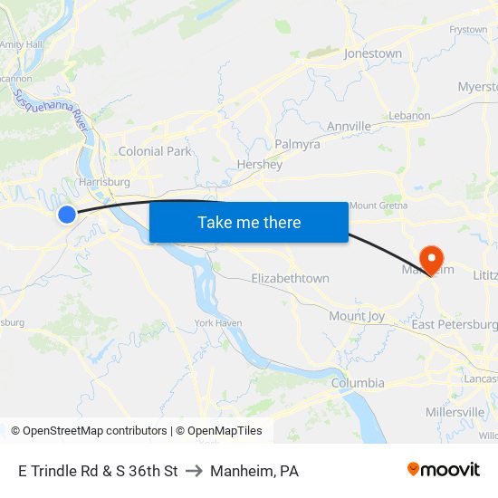 E Trindle Rd & S 36th St to Manheim, PA map